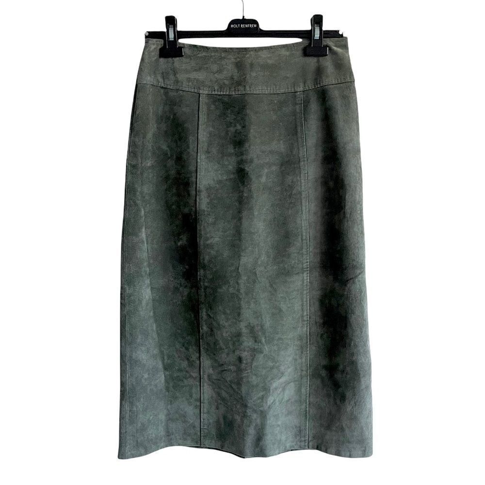 VINTAGE JINX SENIOR Canada Suede Midi Pencil Skirt Green M